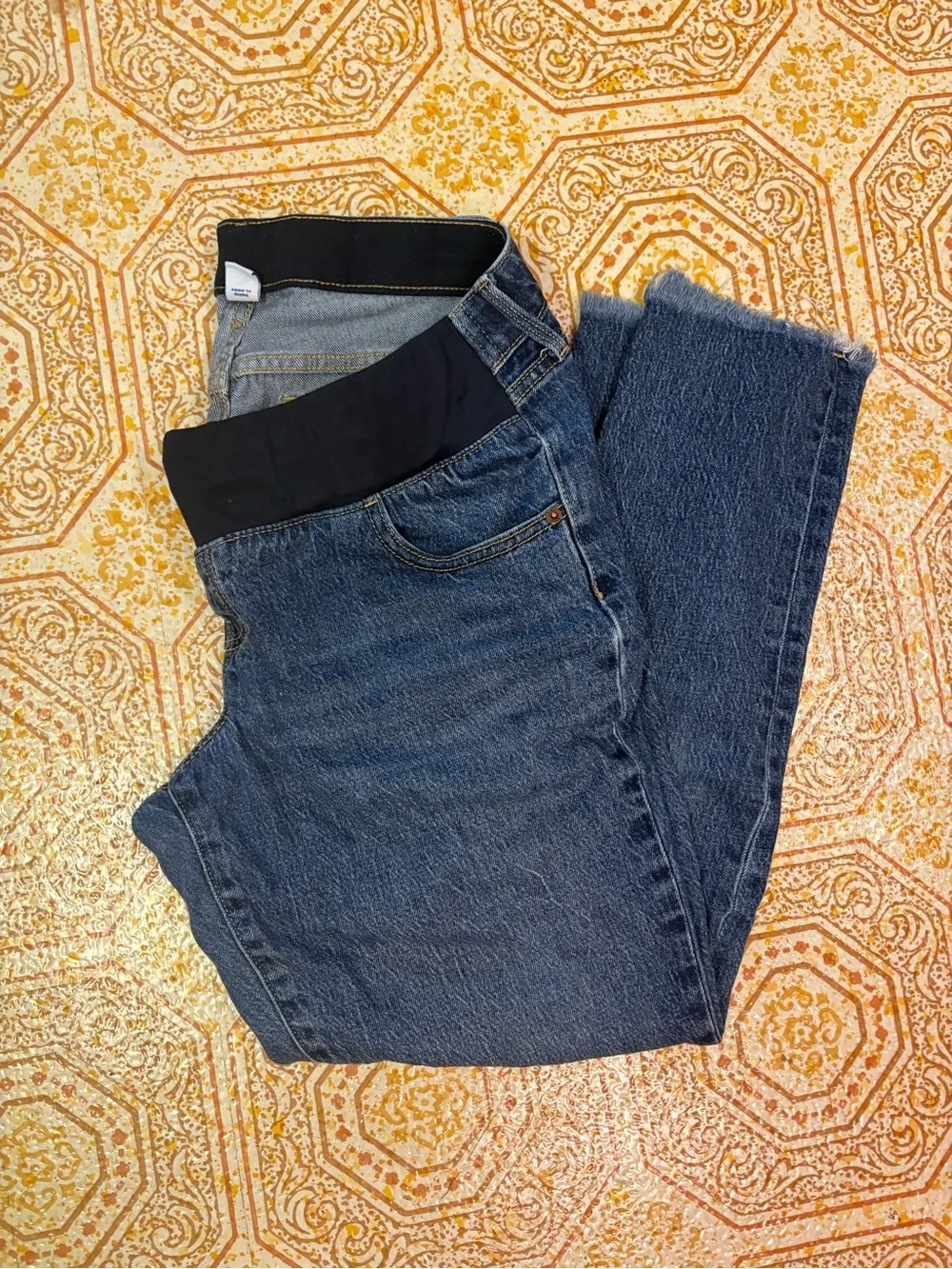Old Navy Dark Blue Straight Leg Maternity Jeans with Black Stretch Panel